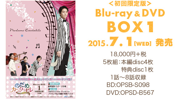 ＜初回限定版＞Blu-ray & DVD BOX1 2015.7.1 [wed]発売18,000円＋税5枚組：本編disc4枚＋特典disc1枚／1話〜8話収録BD:OPSB-S098／DVD:OPSD-B567