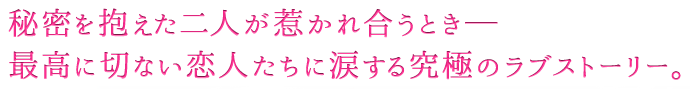 秘密を抱えた二人が惹かれ合うとき─最高に切ない恋人たちに涙する究極のラブストーリー。